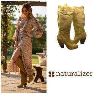 Naturalizer Hottie Tan Suede Leather Knee High Slouch Boots Sz 10 Stack Heel